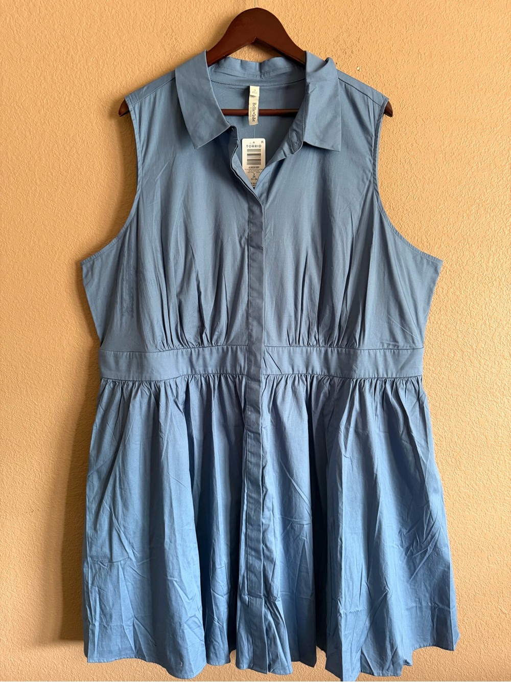 torrid Belle Isle Light Blue Sleeveless Button-Front Mini Dress Size 3X NWT
